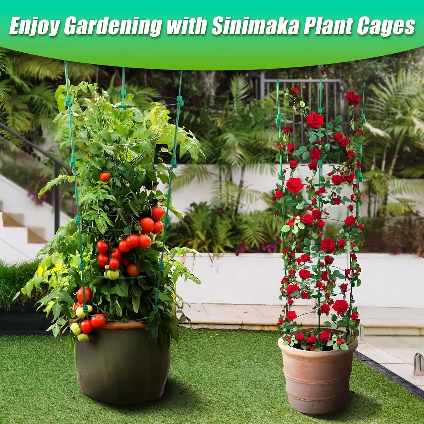 4 Pack Adjustable Tomato Cages, 36 Inch Plant Support Garden Trellis for Tomatoes, Cucumbers, Vegetables, Flowers, Roses