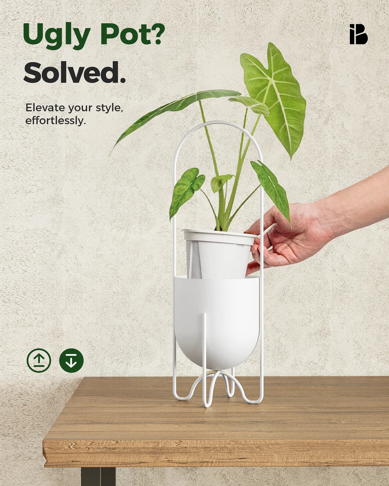 Bamworld Cream Hanging Planter Indoor Outdoor Metal Plant Hanger 5 Inch Tabletop Flower Pot No Chains Hooks for Home Decor