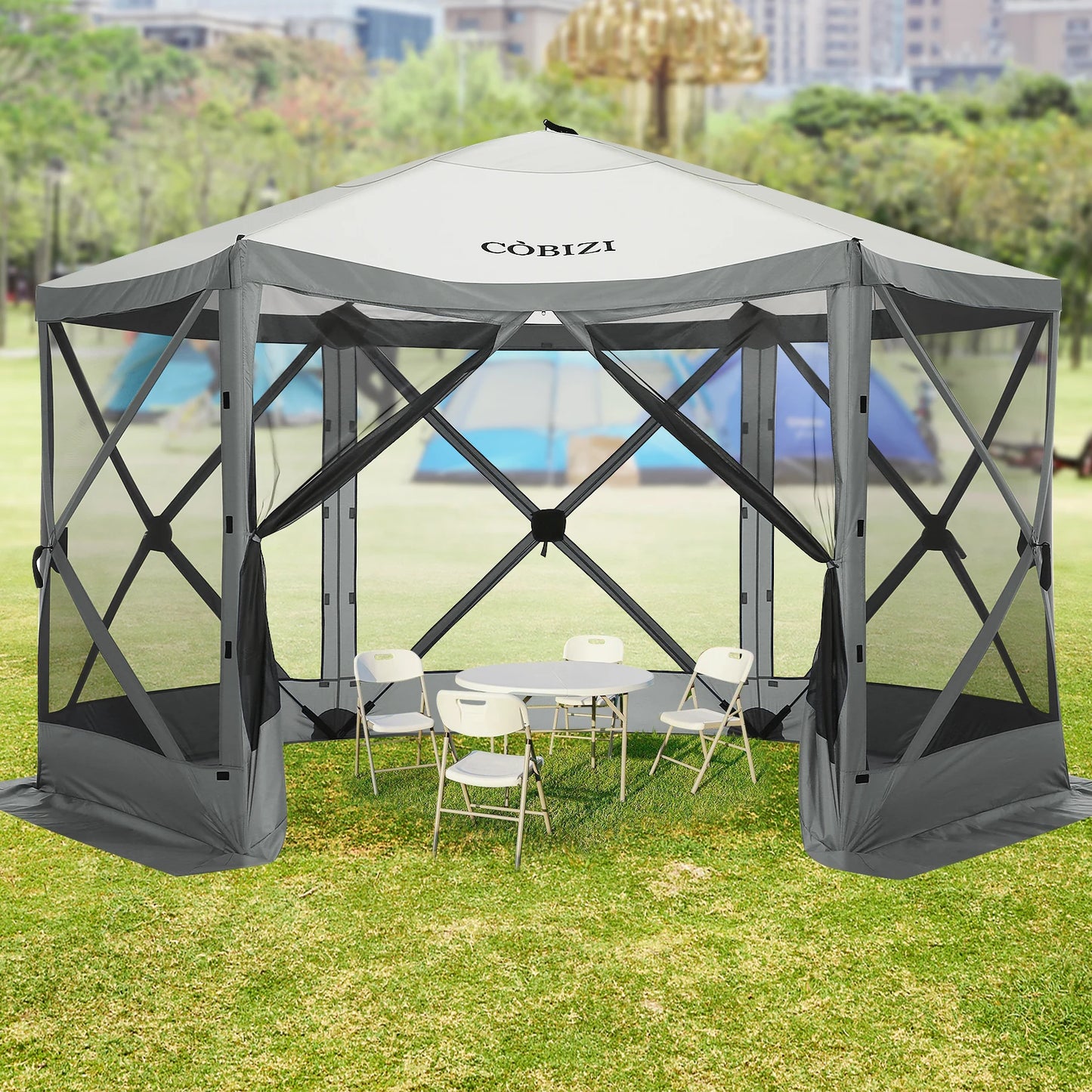 12x12ft Pop up Gazebo Screen House Tent with Mosquito Netting, 6 Sided Pop-up Canopy Shelter Tent Easy-Set Portable Gazebo