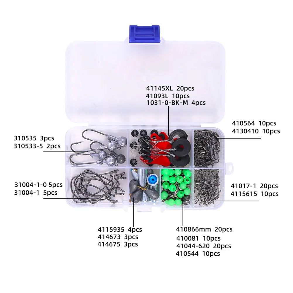 170pcs Fishing Tools Accessories Kit Set with Fishing Box Fish Hooks Swivels Sinkers Fishing Set Fishing Gifts for Men