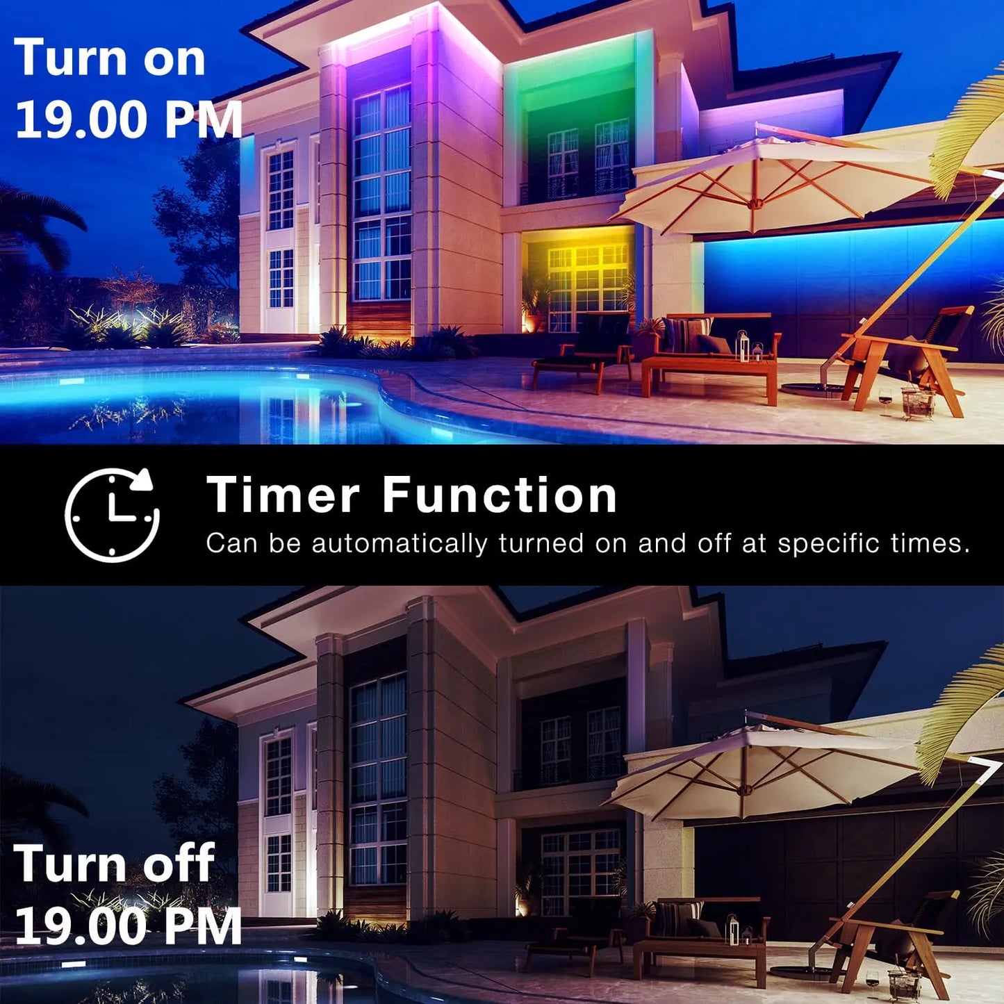 100FTOutdoor Waterproof Smart Led Light Strip, Support App (Mineral Switch, Follow Music Rhythm, Rgb Color Change), Ip65, Suitable for Swimming Pool, Eaves, Garden.
