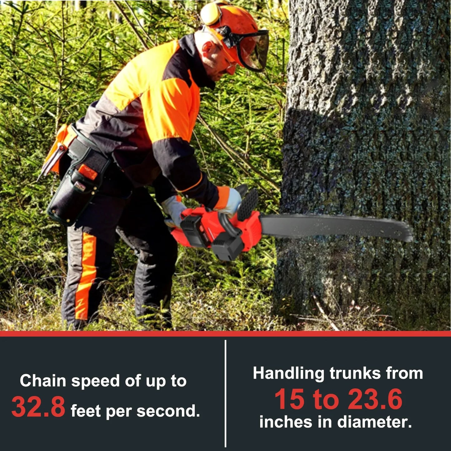42V Cordless Chainsaw 16 Inch Brushless 1350W Dual Battery