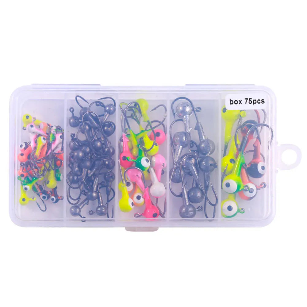 60/75pcs/box Barbed Jig Head Hooks Jigging Head Hooks Fishing Equipment Gear Tackle Accessories