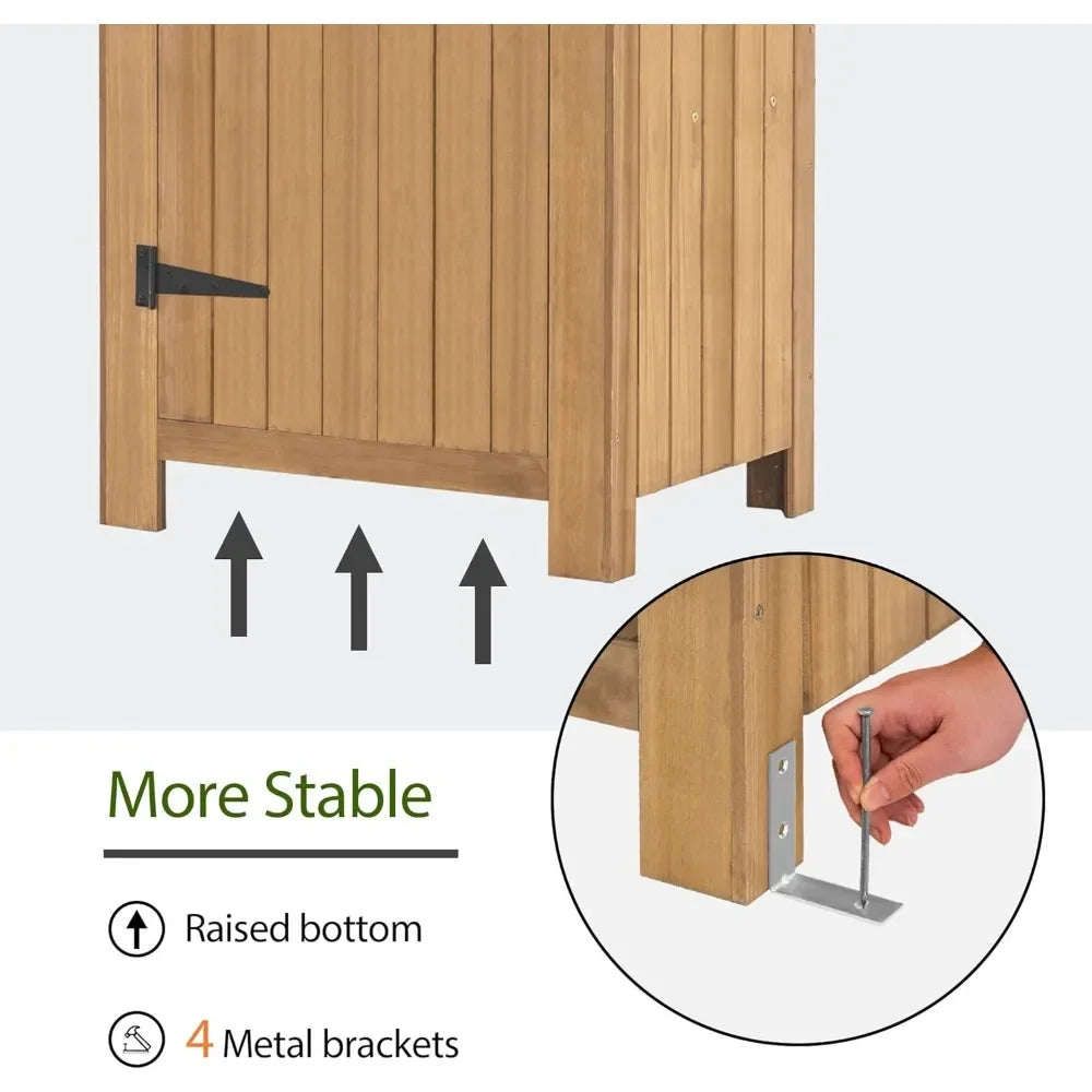 Outdoor Wood Storage Cabinet With Shelves For Patio Garden
