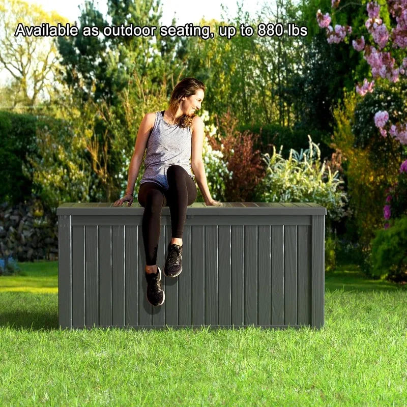 150 Gallon Resin Outdoor Deck Box Waterproof Storage Black