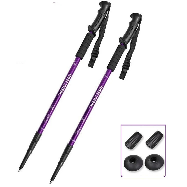 2PCS Adjustable Ultralight Trekking Poles Aluminium Alloy Walking Stick Trail Running Hiking Alpenstock Folding 135cm Tourism