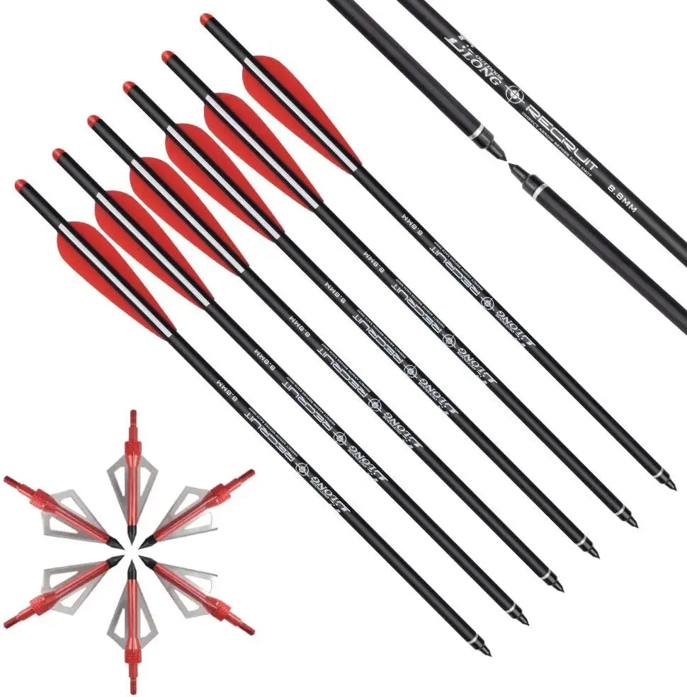 Elong Crossbow Bolts 20 Inch Carbon with Hunting Broadheads 6 Pack, Crossbow Arrows for Hunting Outdoor Target Practice