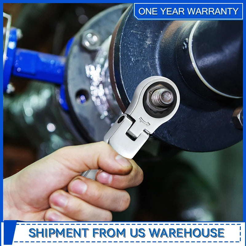 Flex Head Ratcheting Wrench Set SAE1/4"-7/8"14-Piece Chrome Vanadium Steel Combination Wrench Set with Wrench Rack By Prostormer