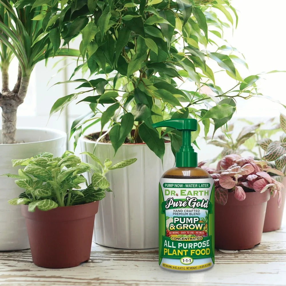 Pure Gold All Purpose Plant Food Fertilizer 1-1-1 Concentrated Liquid Easy Application Indoor Outdoor Feeds Plants Non Toxic