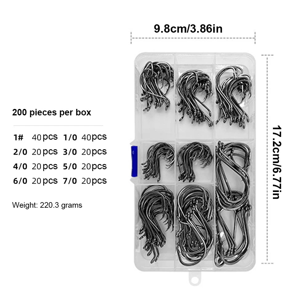 200pcs Fishing Circle Hooks Saltwater Octopus Fishing Hooks Barbed Fish Hooks Carp Fishhook for Bass Salmon Fishing Accessories
