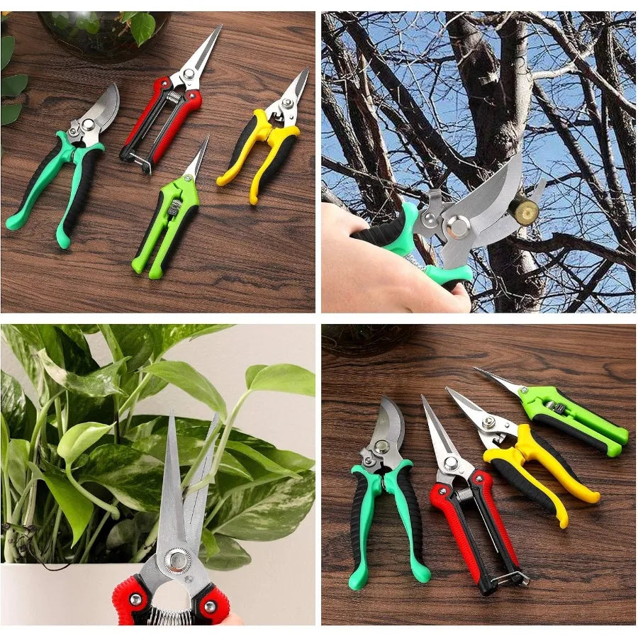 5Piece Garden Pruning Shears Set with Gloves and Storage Bag Stainless Steel Trimming Scissors for Flowers Herbs and Small Bran