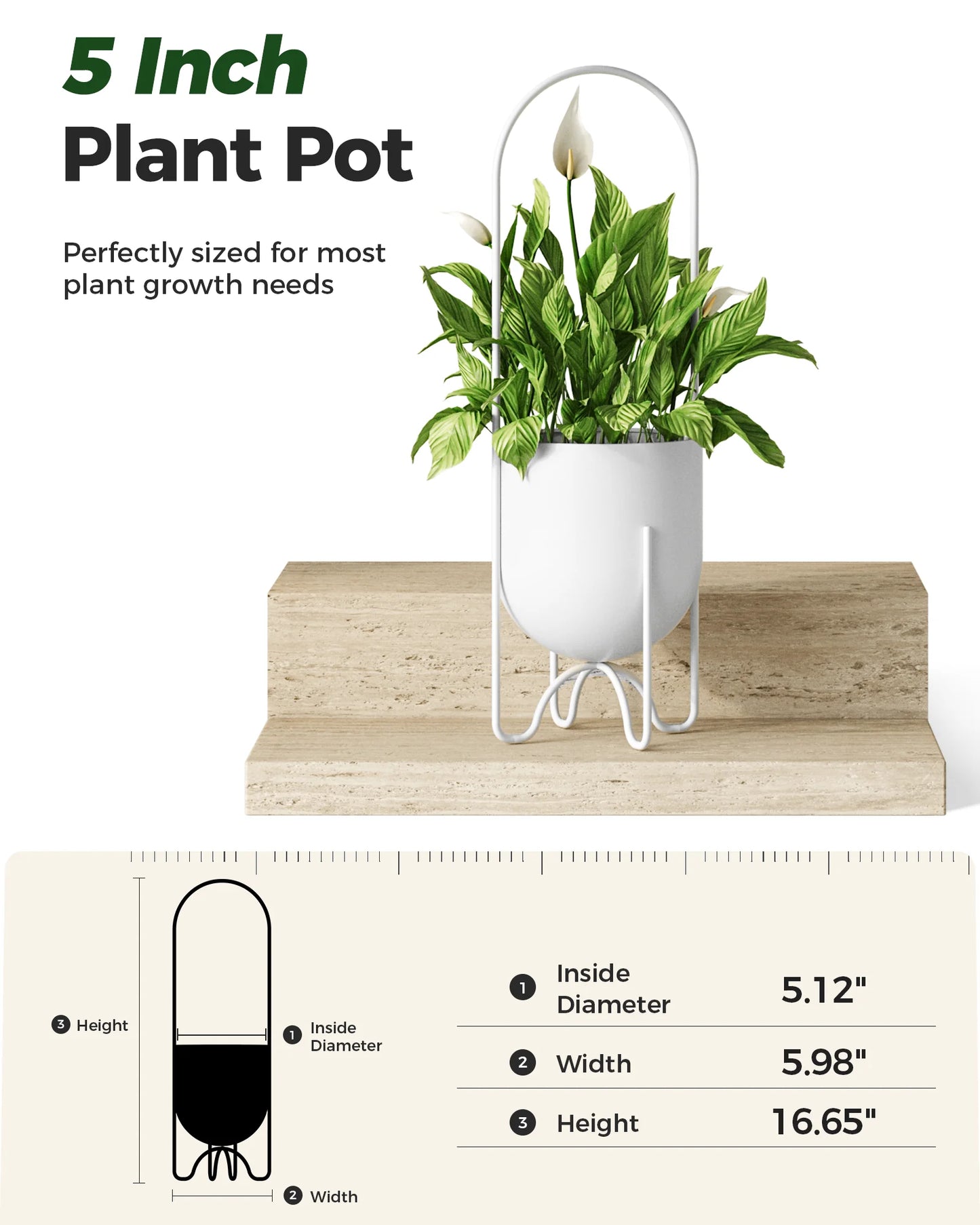 Bamworld Cream Hanging Planter Indoor Outdoor Metal Plant Hanger 5 Inch Tabletop Flower Pot No Chains Hooks for Home Decor