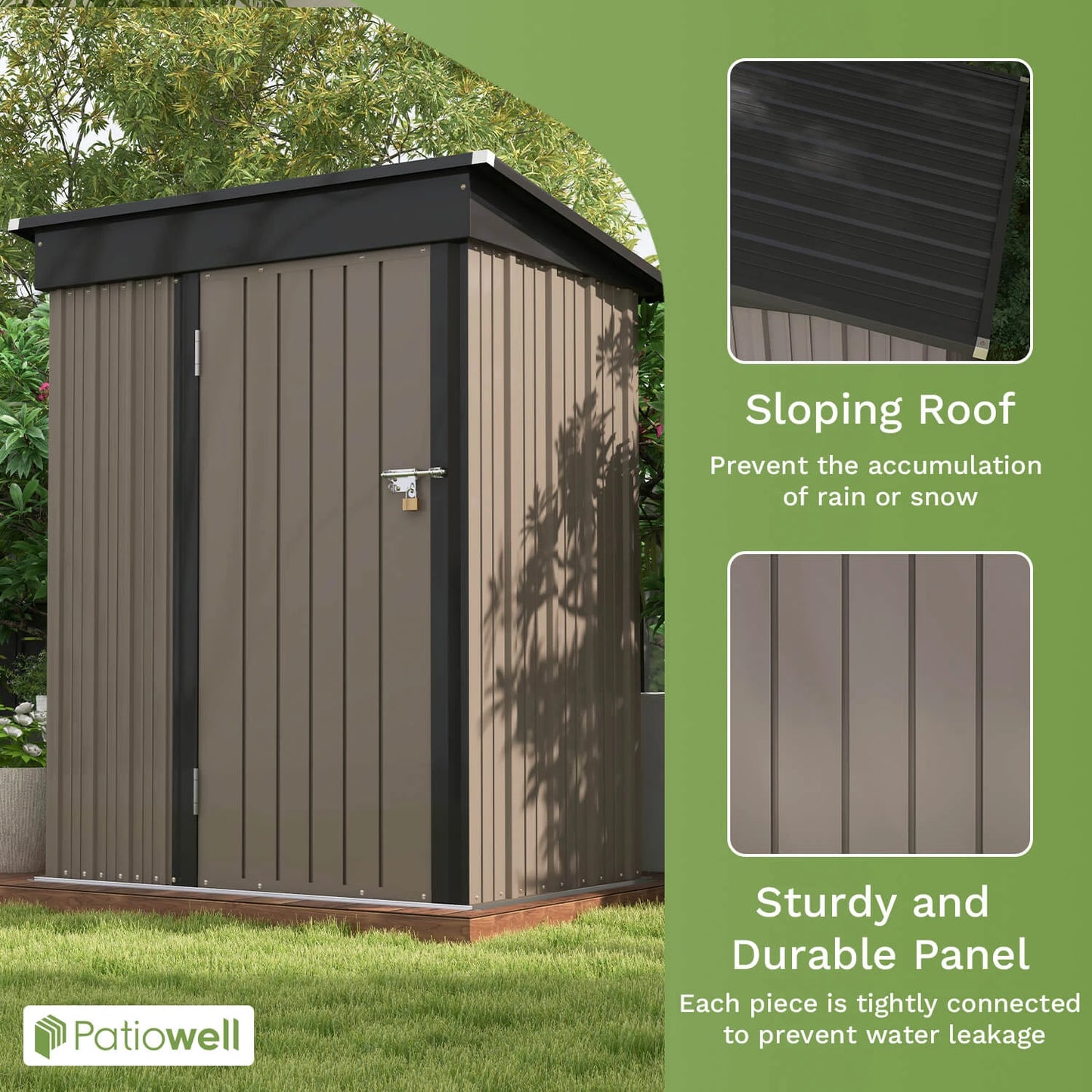 Patiowell 5x3 Ft Outdoor Storage Shed With Lockable Door