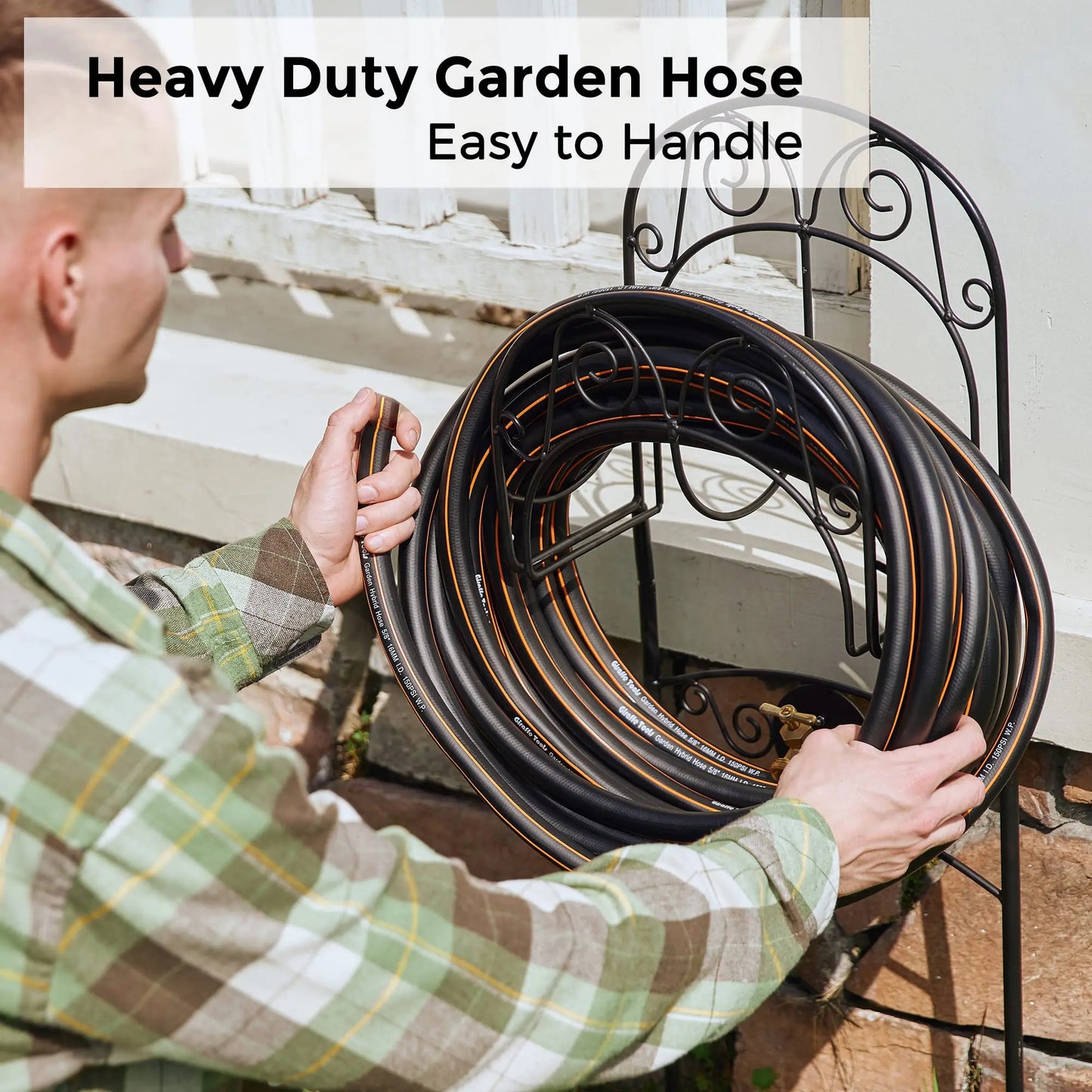 Giraffe Tools Hybrid Garden Hose 25-100ft x 5/8", Female and male Fittings with Shut off Valve, Heavy Duty, Flexible,Leakproof