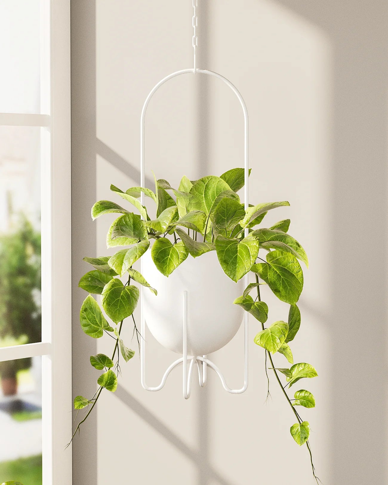 Bamworld Cream Hanging Planter Indoor Outdoor Metal Plant Hanger 5 Inch Tabletop Flower Pot No Chains Hooks for Home Decor