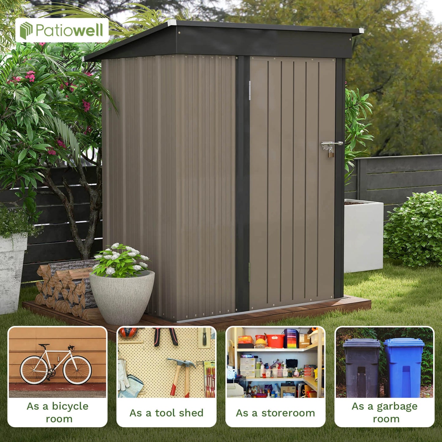 Patiowell 5x3 Ft Outdoor Storage Shed With Lockable Door