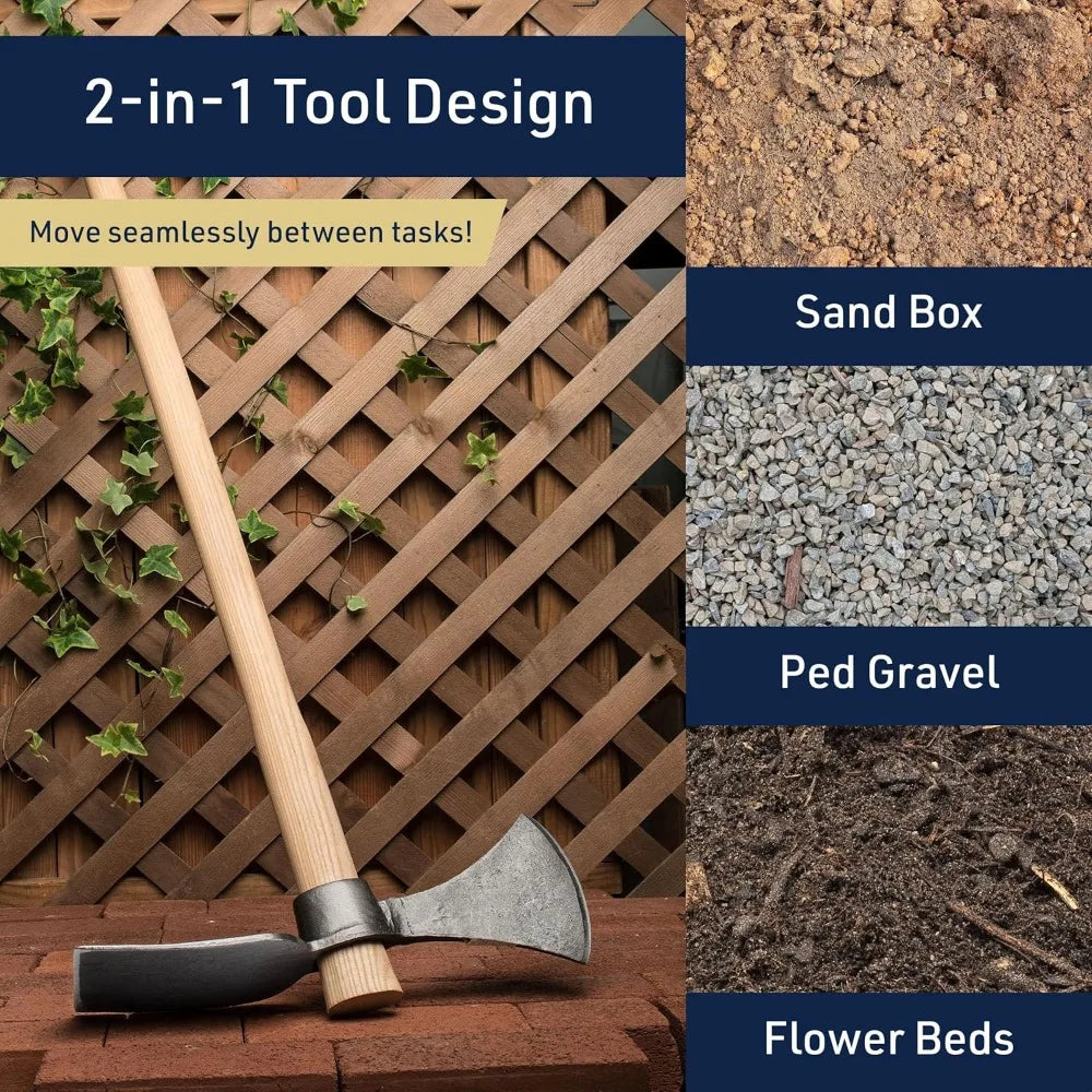 Cutter Mattock Digging Tool - 42” Garden Hoe and Hand Pick Axe Splitting Hatchet with Steel Blades and Wood Handle -Pickaxe for