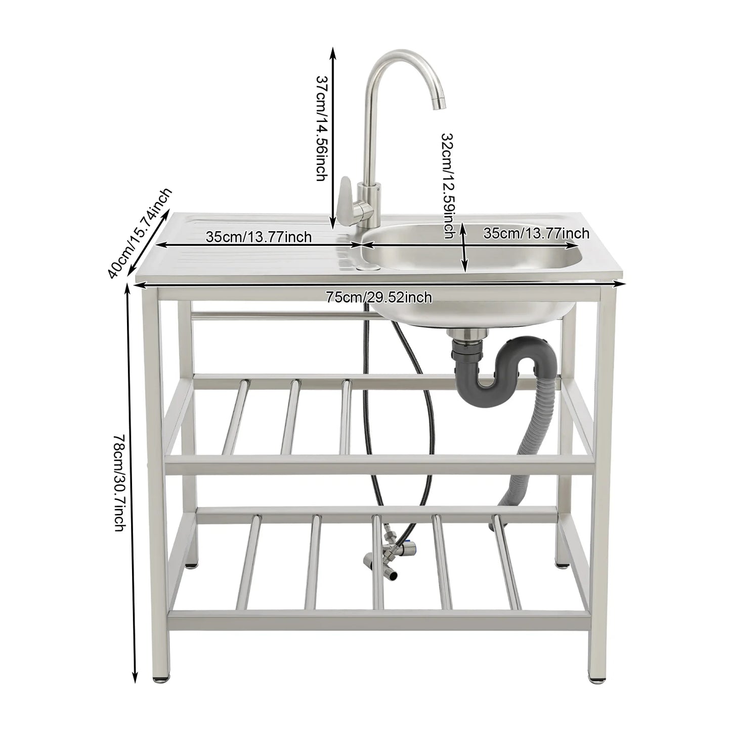 Freestanding Stainless Steel Kitchen Sink with Faucet Outdoor Kitchen Utility Sink Durable And Modern Design for Home Use