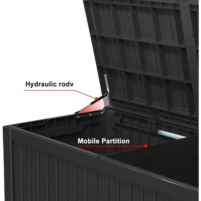 150 Gallon Resin Outdoor Deck Box Waterproof Storage Black