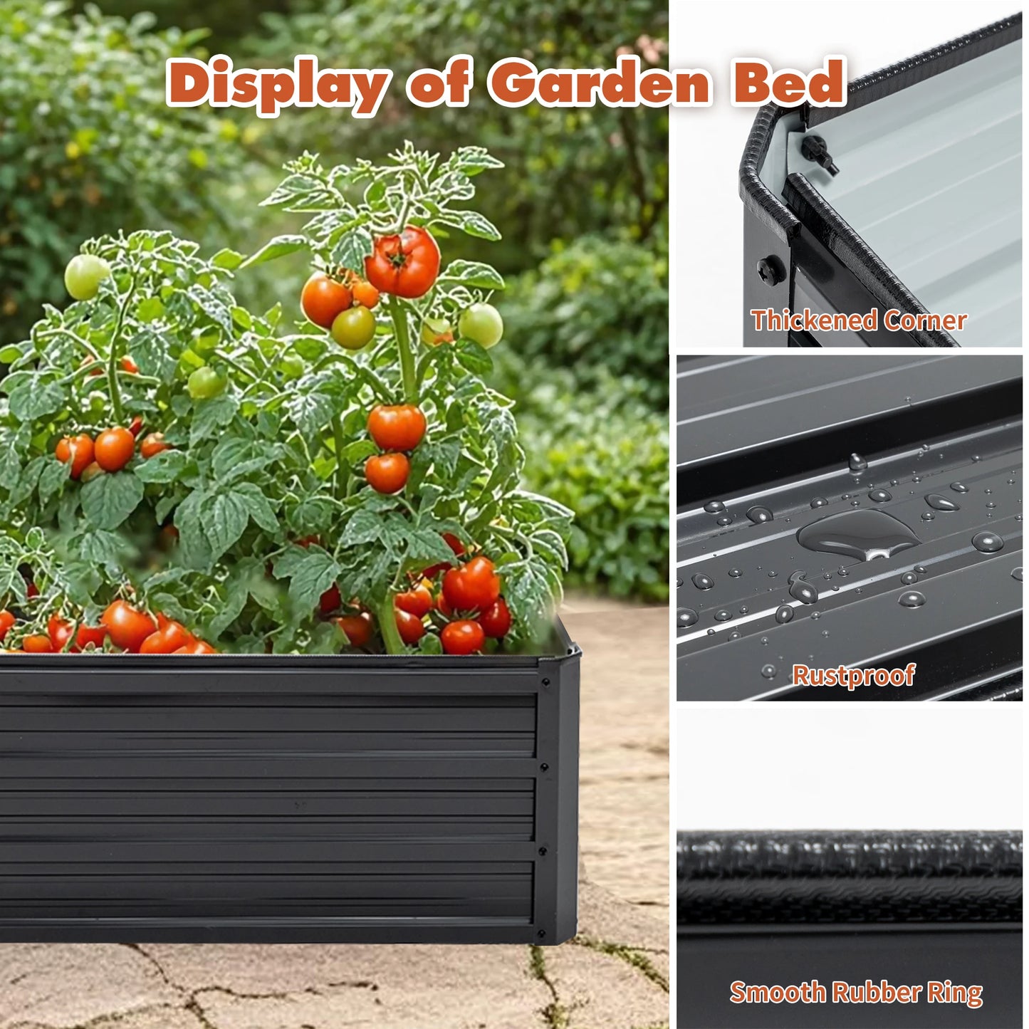 4x3x1ft Black Metal Raised Garden Bed – Galvanized Planter Box for Veggies, Flowers, Herbs