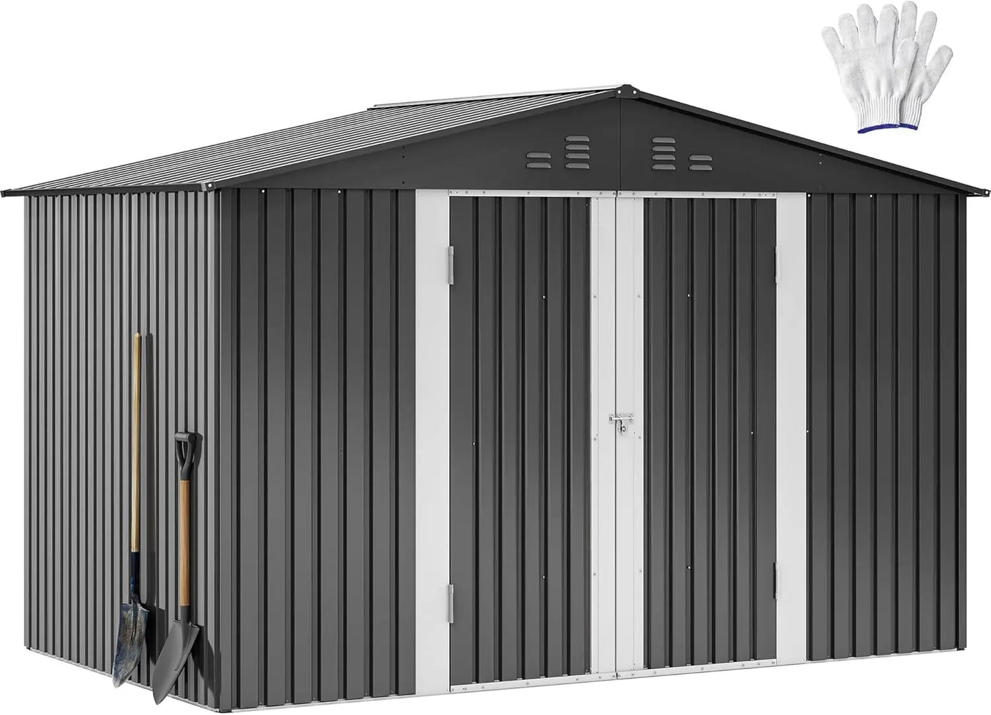 8x4 FT Outdoor Weatherproof Storage Shed, Secure Metal Bike Shed w/Lockable Entry, Storage for Lawn Equipment, Tools