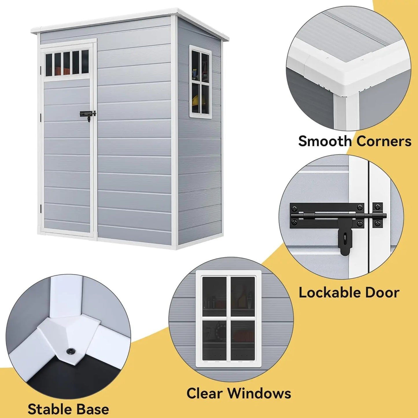 Plastic Outdoor Storage Shed All Weather With Windows 5x3ft