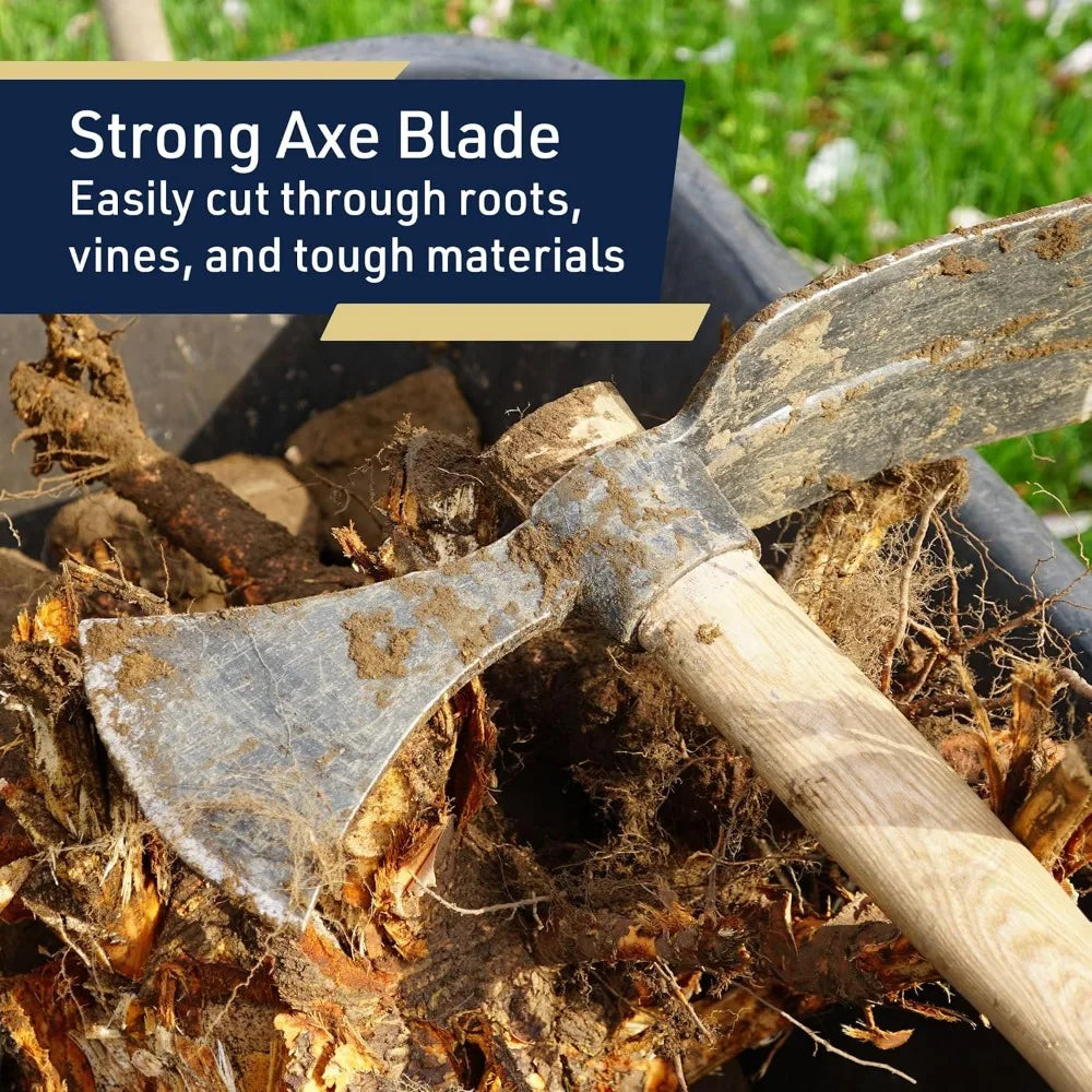 Cutter Mattock Digging Tool - 42” Garden Hoe and Hand Pick Axe Splitting Hatchet with Steel Blades and Wood Handle -Pickaxe for