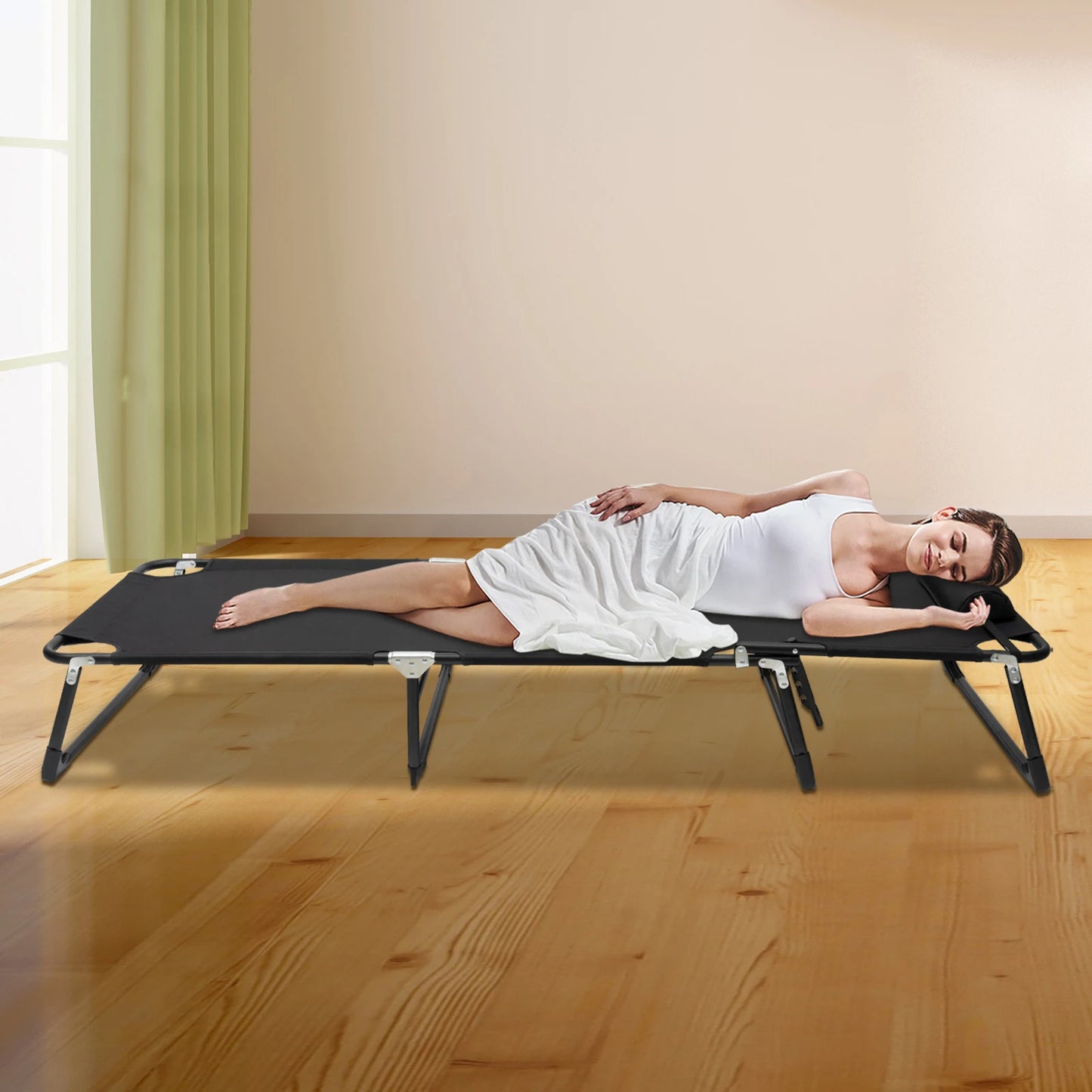 Black Extra Wide Portable Folding Camping Cot for Outdoor, Travel, Home & Guest Use - 4-Position Adjustable, 265 Lbs Capacity