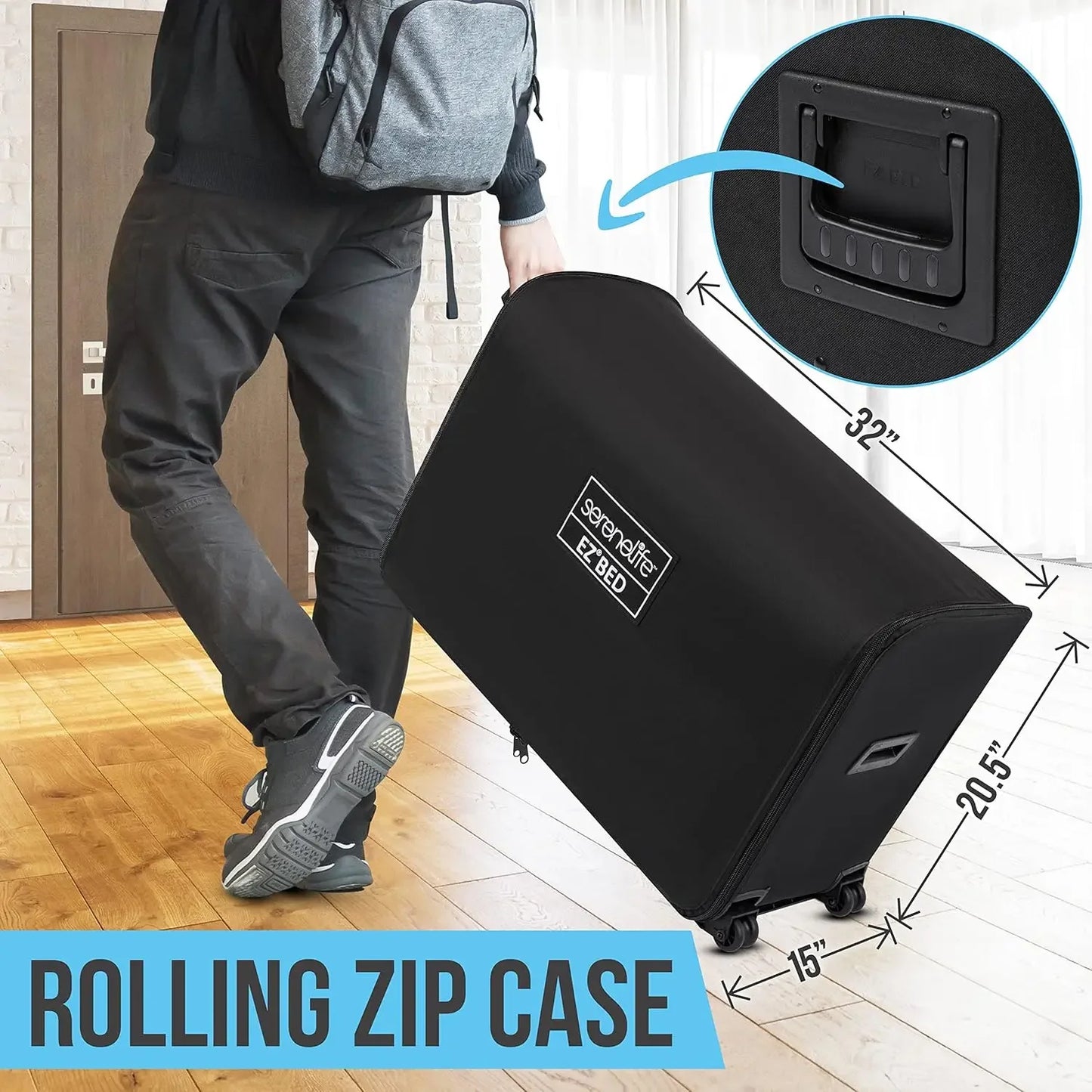 EZ Bed Air Mattress With Frame And Rolling Case Pump
