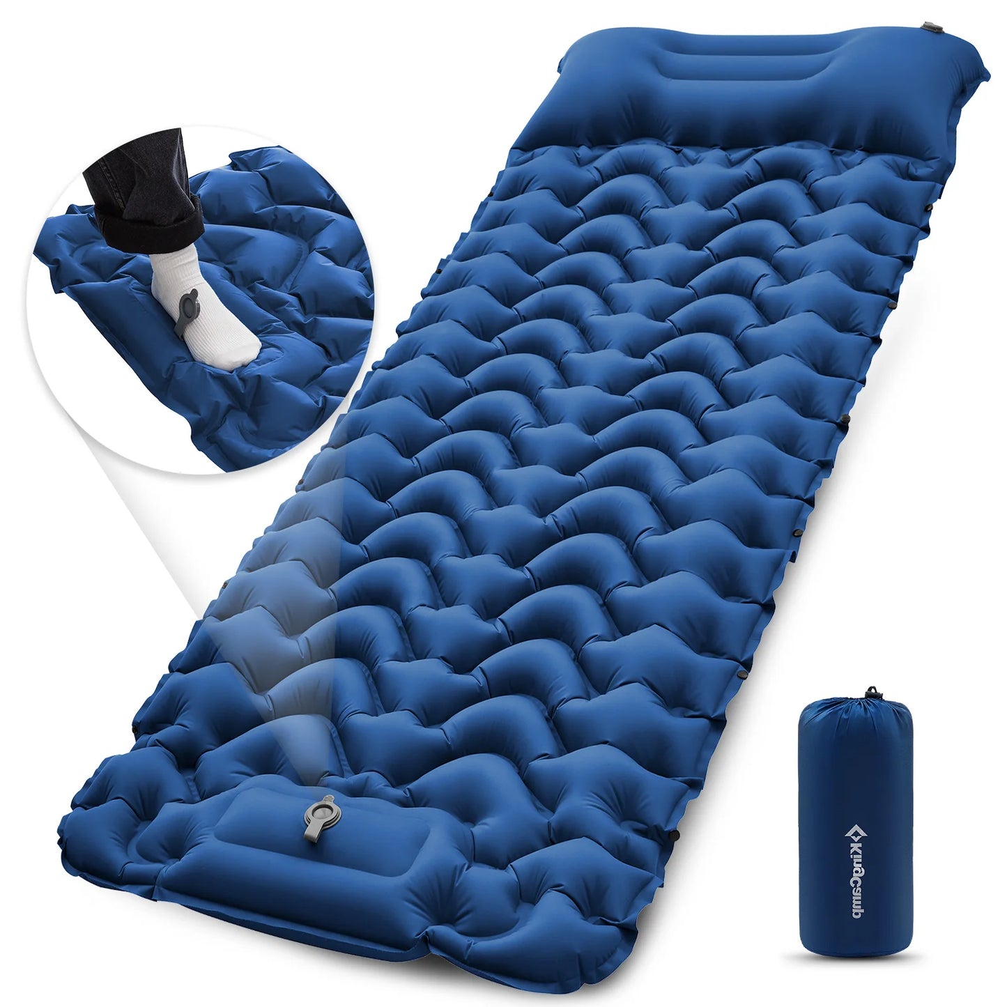 KingCamp Self Inflating Sleeping Pad, Ultralight Inflatable Sleeping Mat With Pillow Built-in Foot Pump For Camping Traveling