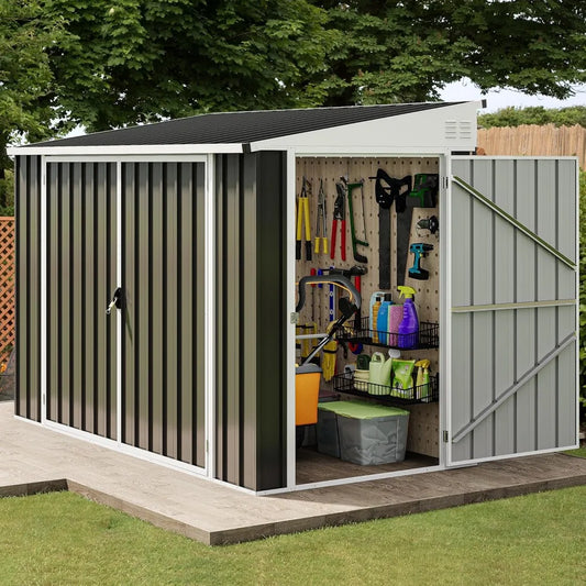 8x4 FT Outdoor Weatherproof Storage Shed, Secure Metal Bike Shed w/Lockable Entry, Storage for Lawn Equipment, Tools