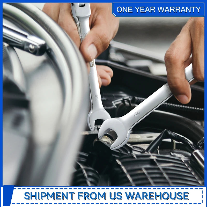 Flex Head Ratcheting Wrench Set SAE1/4"-7/8"14-Piece Chrome Vanadium Steel Combination Wrench Set with Wrench Rack By Prostormer