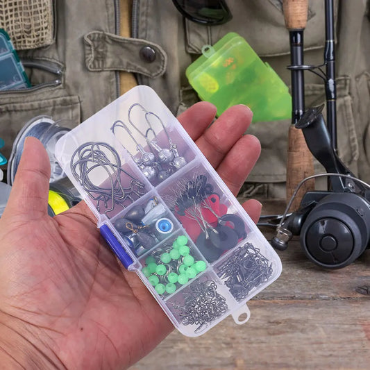 170pcs Fishing Tools Accessories Kit Set with Fishing Box Fish Hooks Swivels Sinkers Fishing Set Fishing Gifts for Men