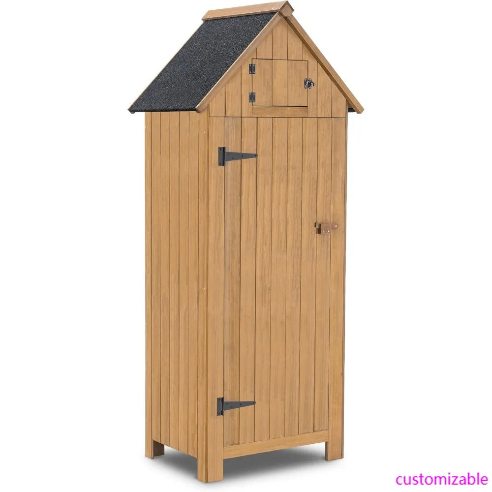 Outdoor Wood Storage Cabinet With Shelves For Patio Garden