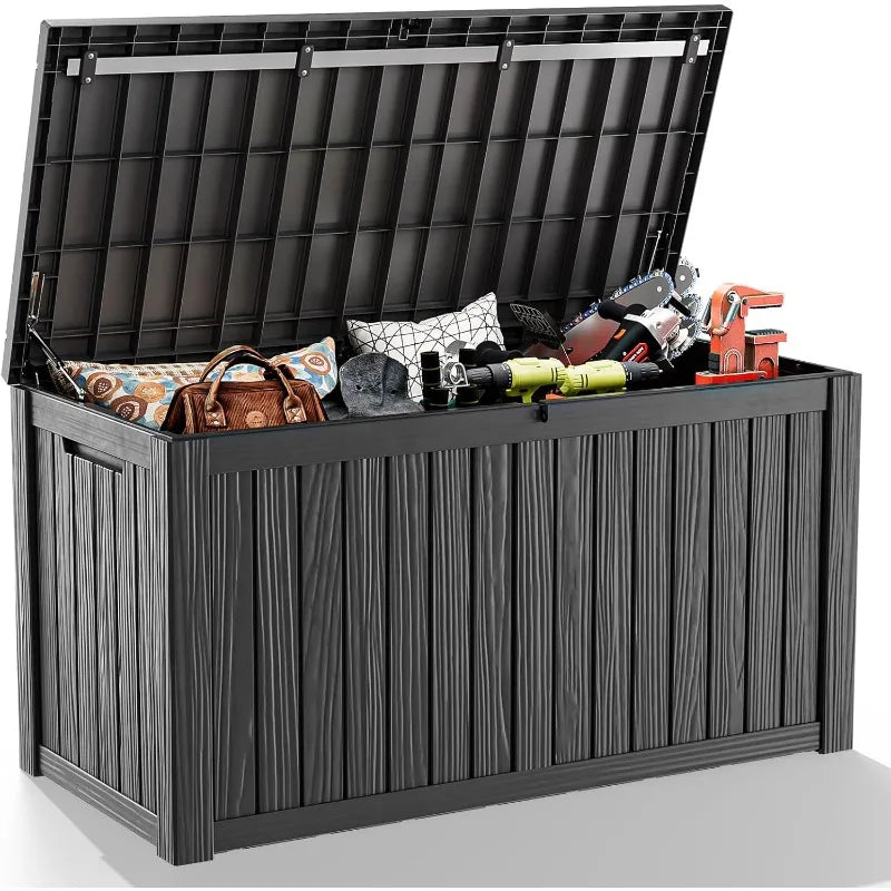 150 Gallon Resin Outdoor Deck Box Waterproof Storage Black