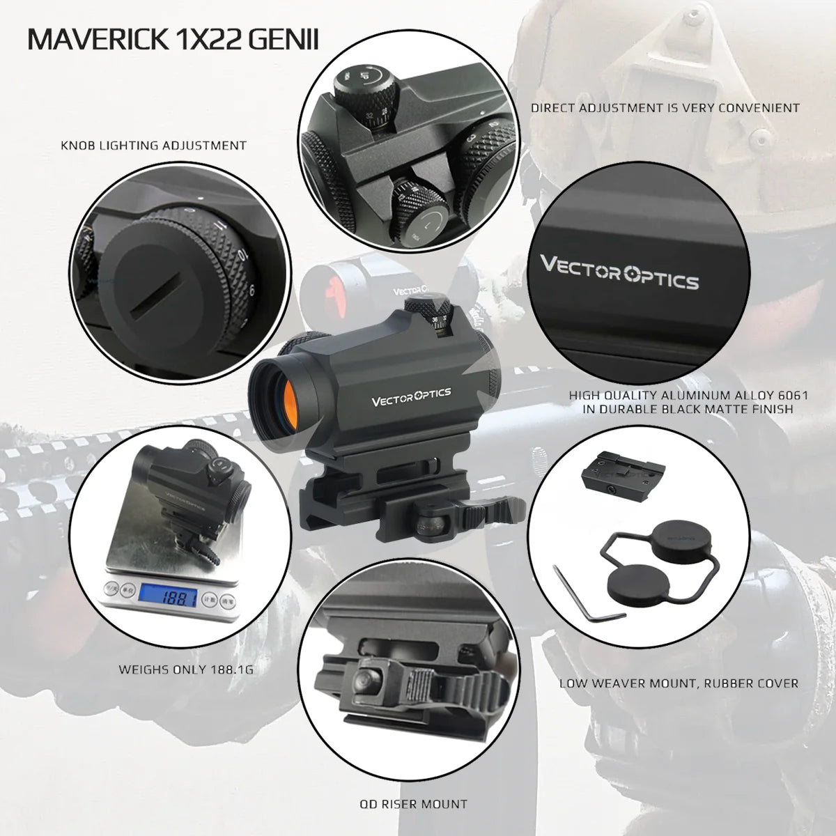 Vector Optics Maverick 1x22 GenII Red Dot Sight For AR 15