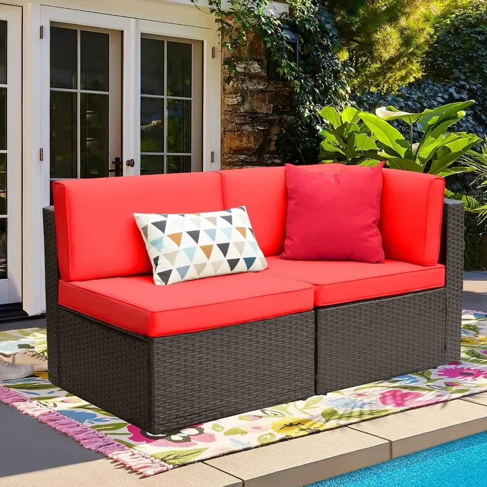 2 Pieces Patio Furniture Sofa Sets Outdoor All-Weather Sectional Corner Sofa and Armless Sofa