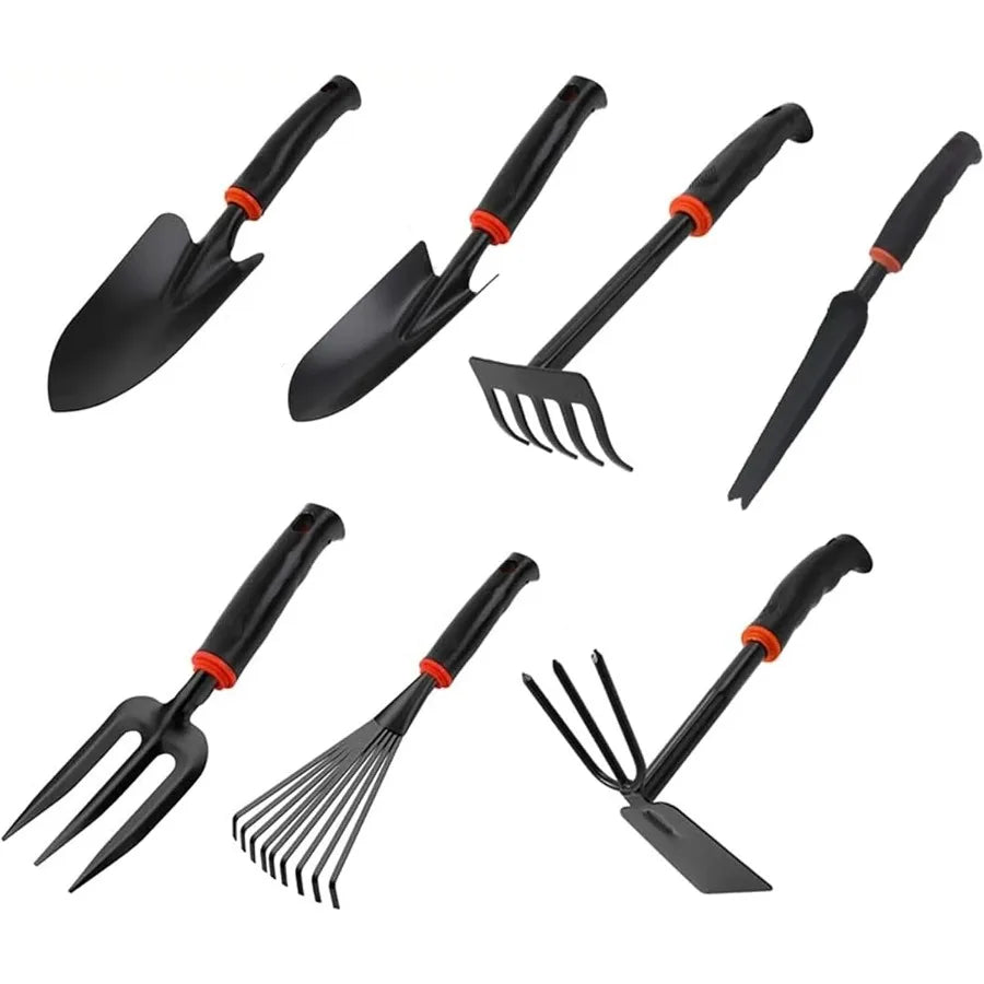 Garden Tool Set 7 Pieces for Outdoor Landscaping and Plant Care: Includes Two Shovels Rakes Cultivators and Transplanting Tools