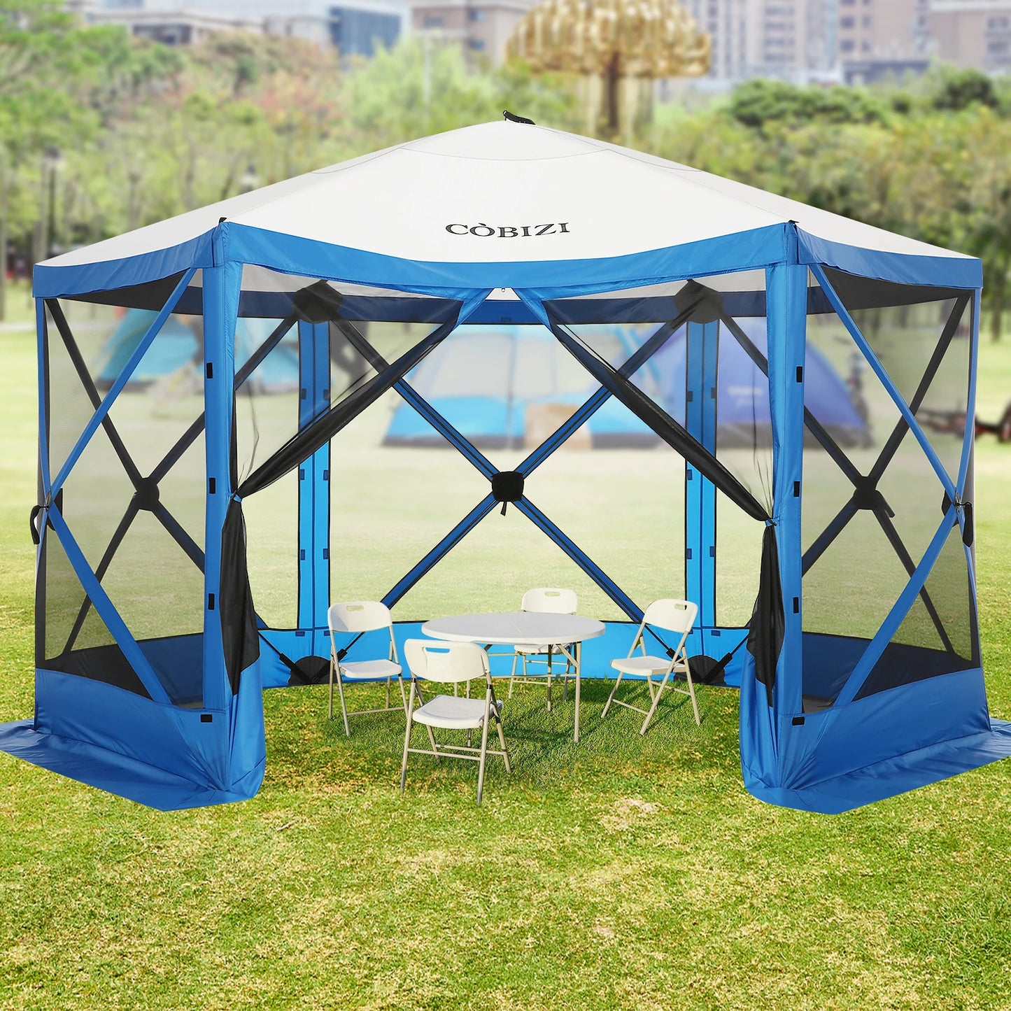 12x12ft Pop up Gazebo Screen House Tent with Mosquito Netting, 6 Sided Pop-up Canopy Shelter Tent Easy-Set Portable Gazebo