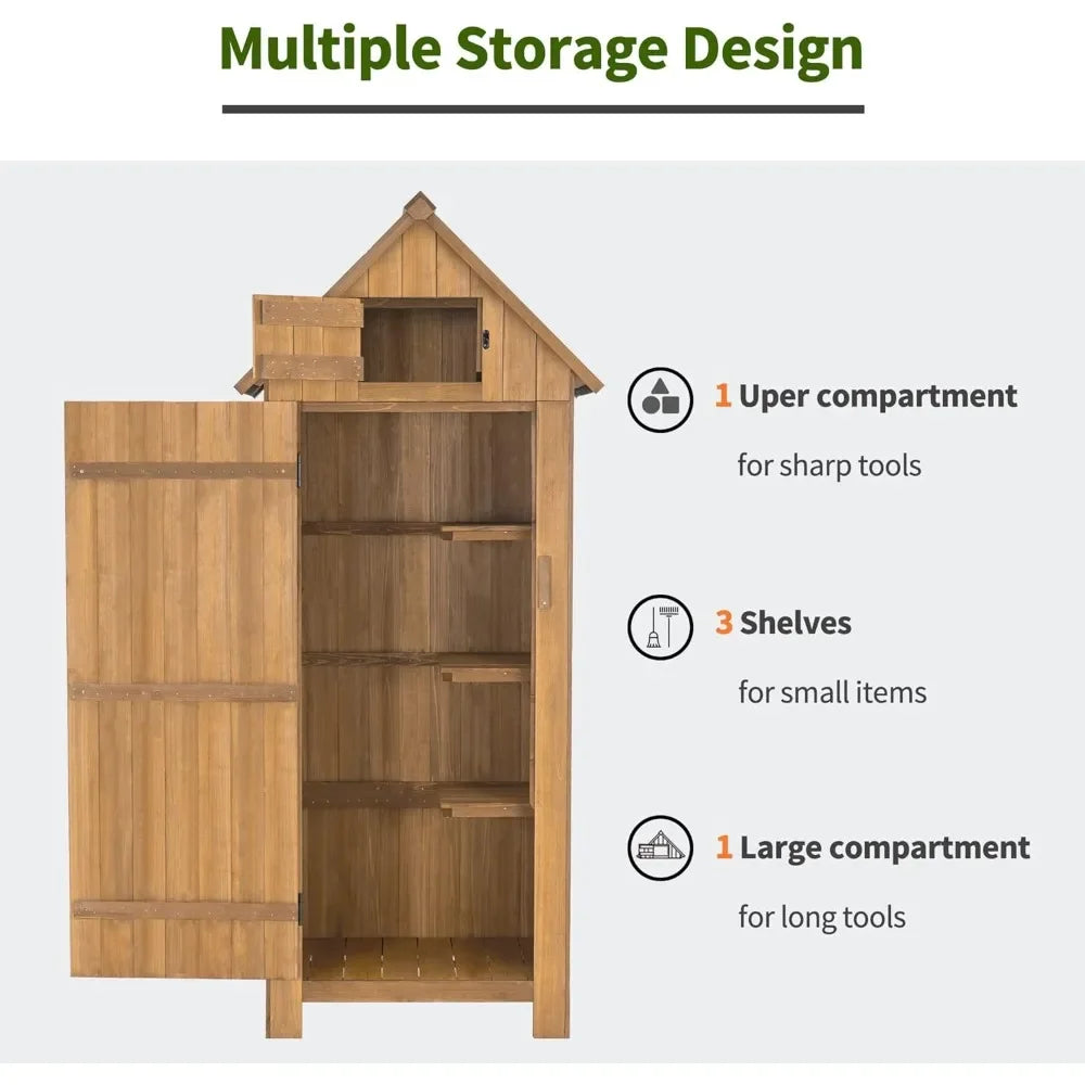 Outdoor Wood Storage Cabinet With Shelves For Patio Garden