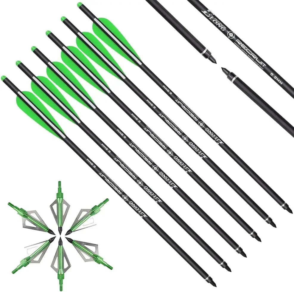 Elong Crossbow Bolts 20 Inch Carbon with Hunting Broadheads 6 Pack, Crossbow Arrows for Hunting Outdoor Target Practice