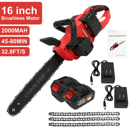 42V Cordless Chainsaw 16 Inch Brushless 1350W Dual Battery