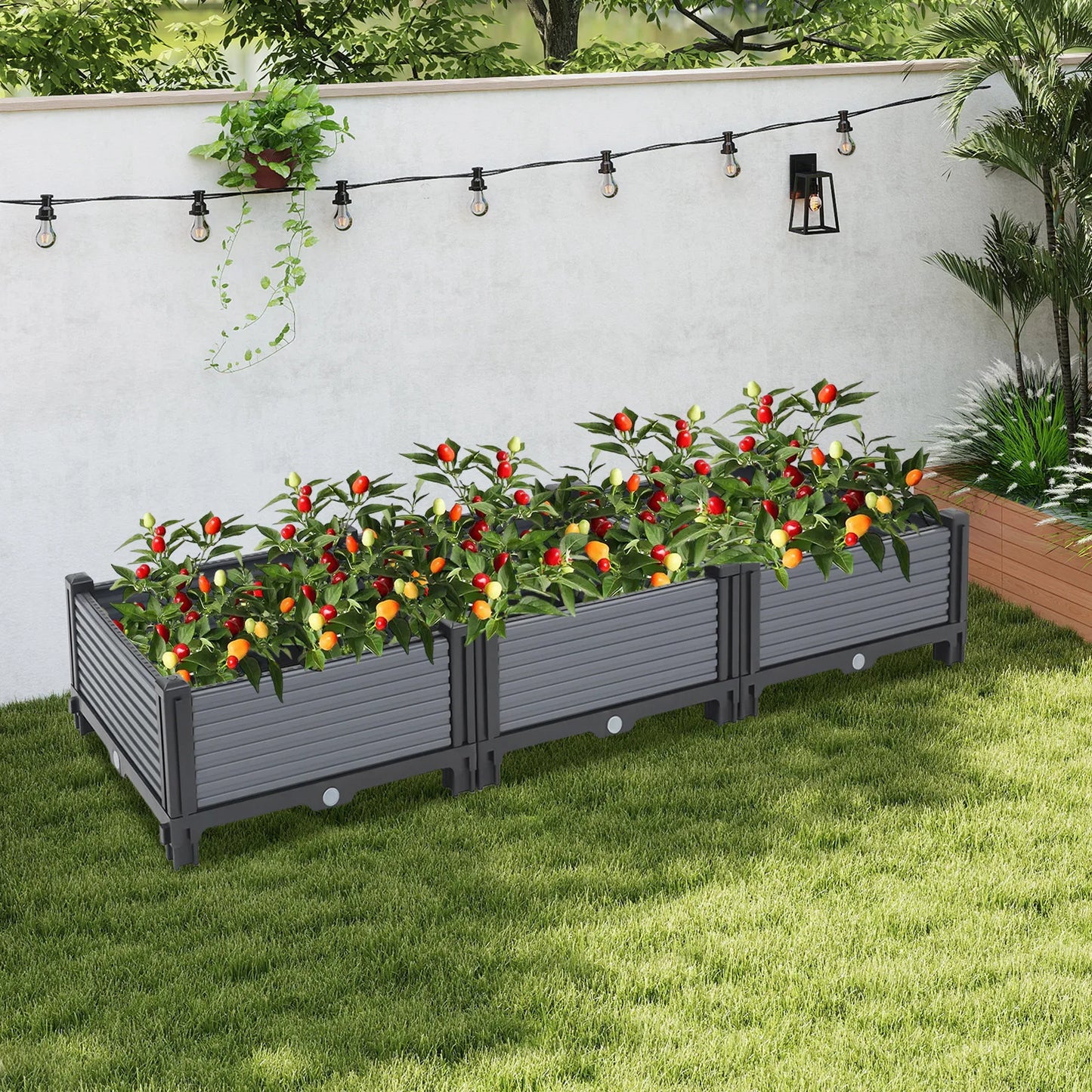 Planter Box Raised Garden Bed with Reinforced Support Rods, Plastic Raised Garden Bed for Vegetables and Flowers