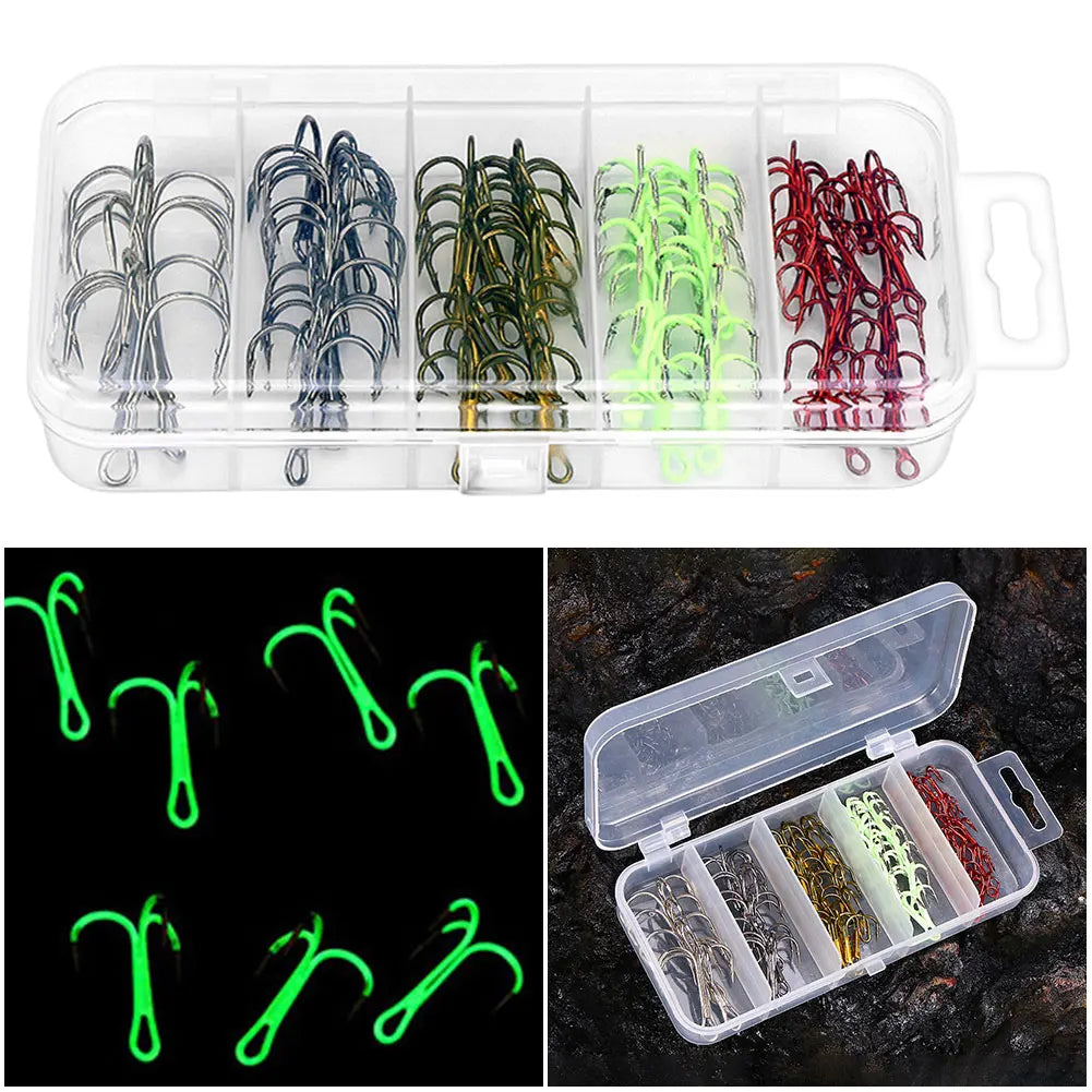 High Carbon Steel Treble Hook 5 Colors Luminous Treble Hook Barbed Sharp Triple Hook for Saltwater Freshwater Fishing