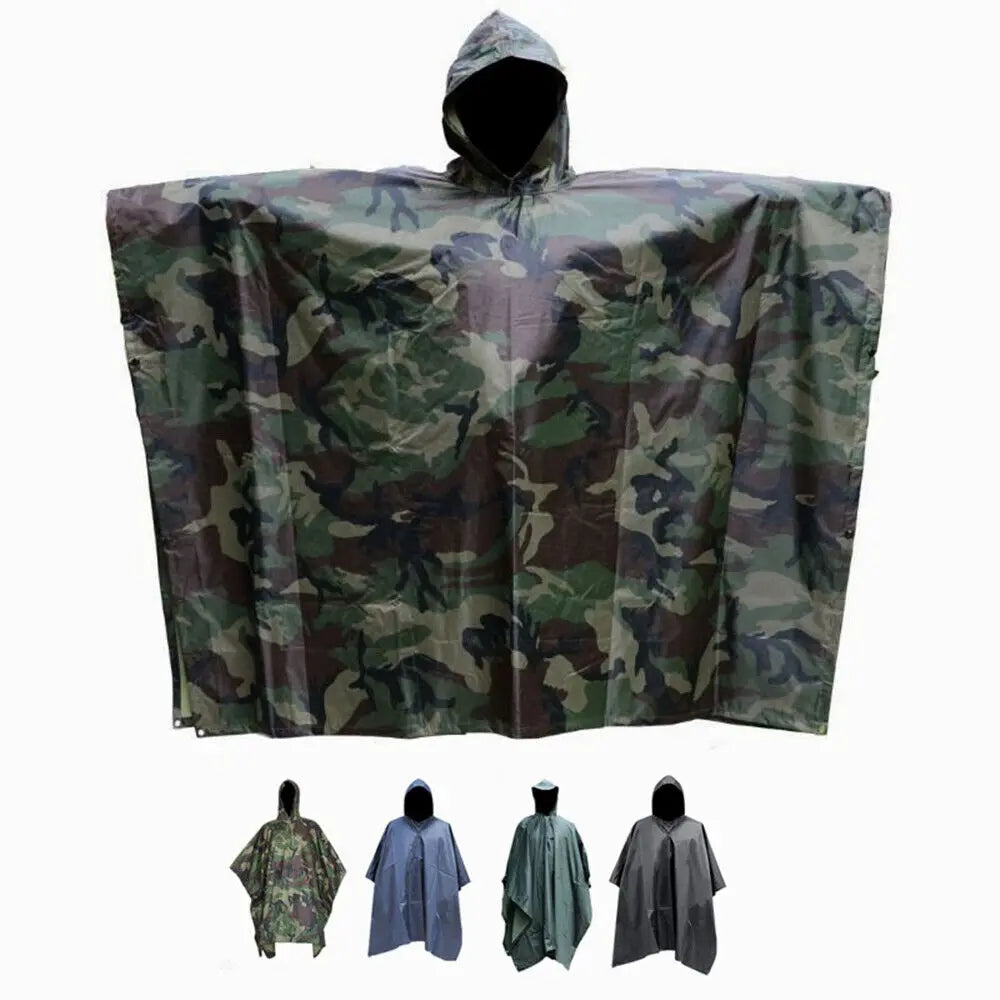 Tactical Rain Poncho - Army Poncho Shelter Waterproof Ripstop for Hunting
