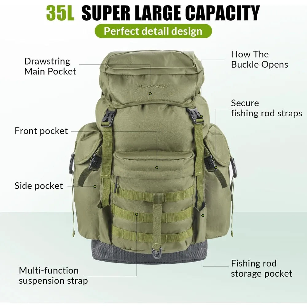 Fishing Backpack With Foldable Chair 35L Rod Holder Storage