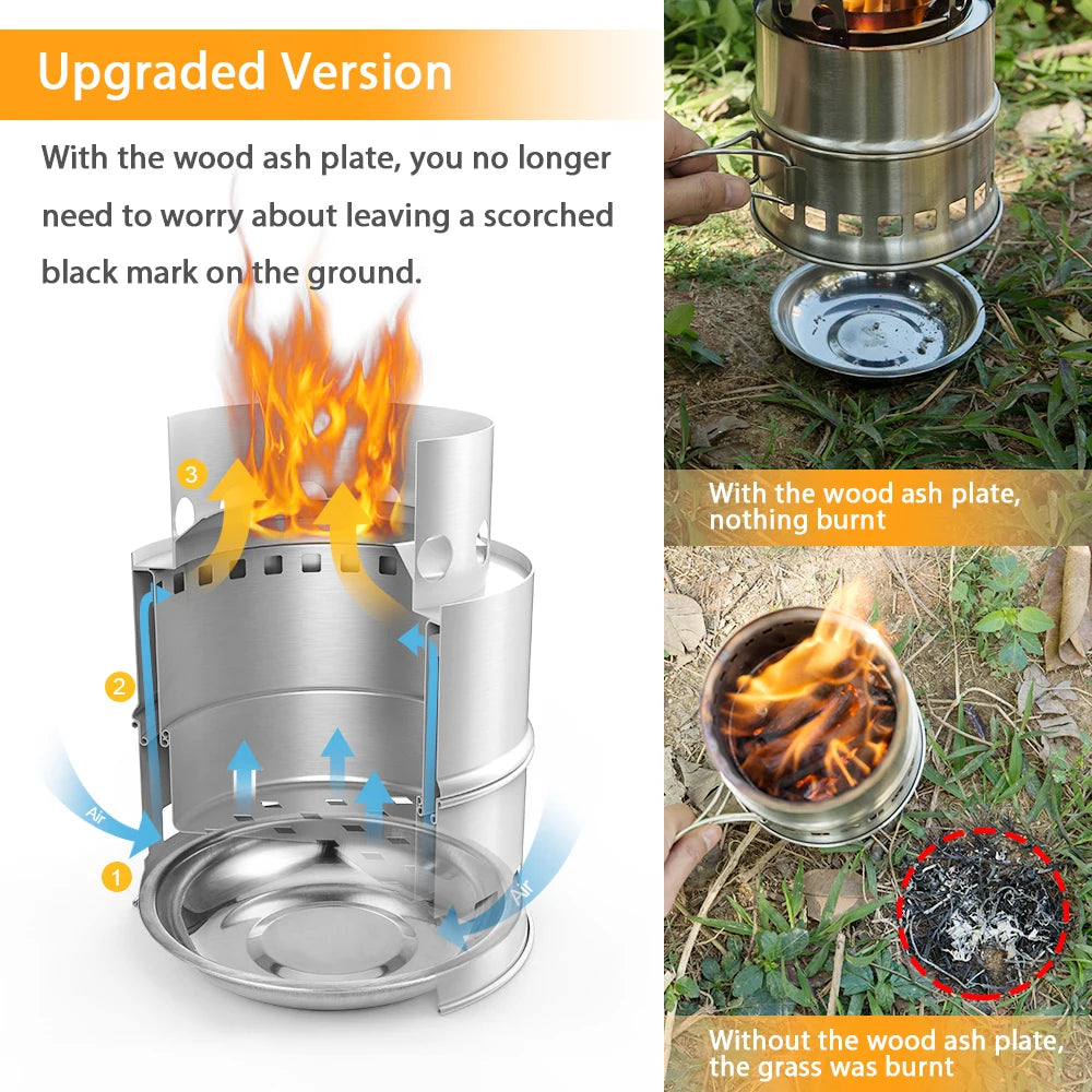 Portable Folding Windproof Wood Burning Stove Compact Stainless Steel Alcohol Stove Outdoor Camping Hiking Picnic BBQ