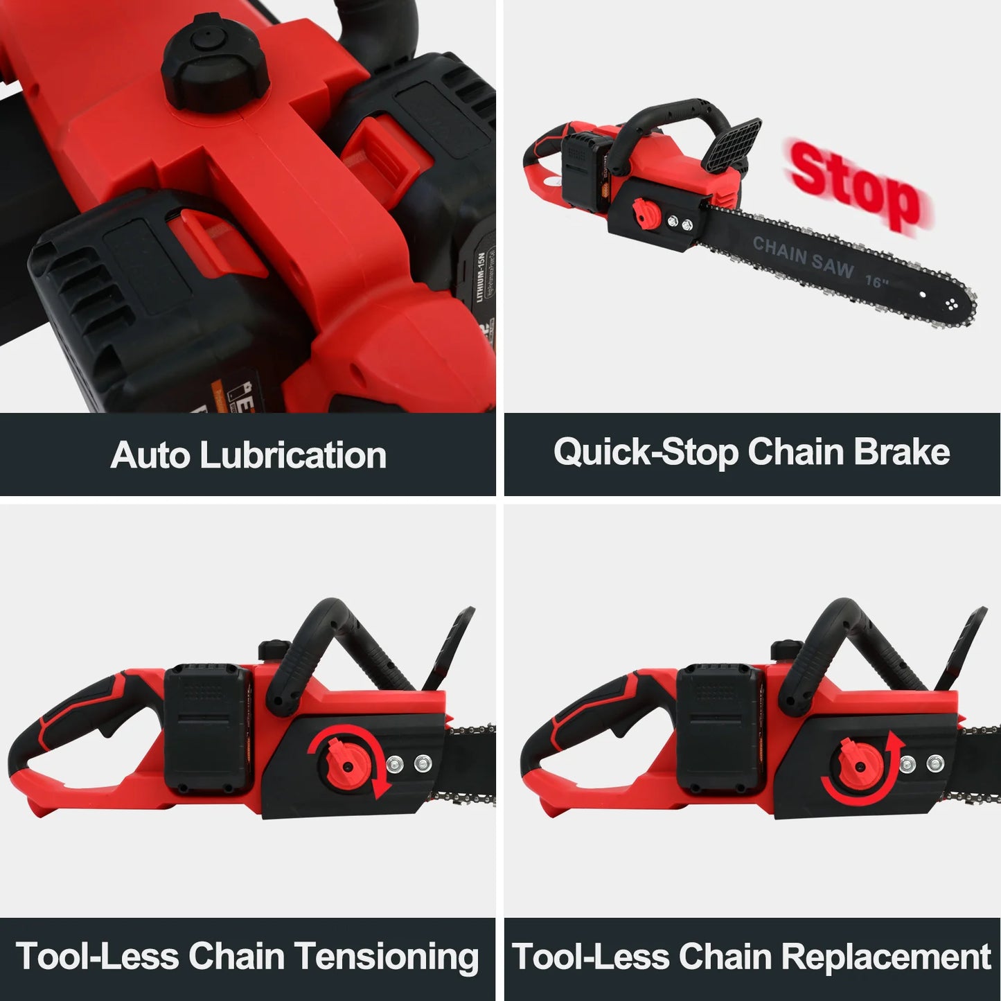 42V Cordless Chainsaw 16 Inch Brushless 1350W Dual Battery