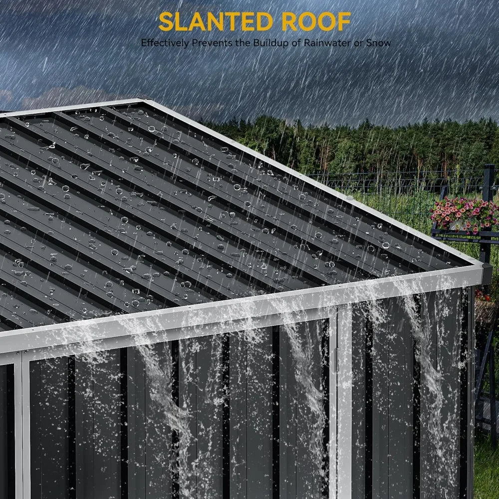 8x4 FT Outdoor Weatherproof Storage Shed, Secure Metal Bike Shed w/Lockable Entry, Storage for Lawn Equipment, Tools