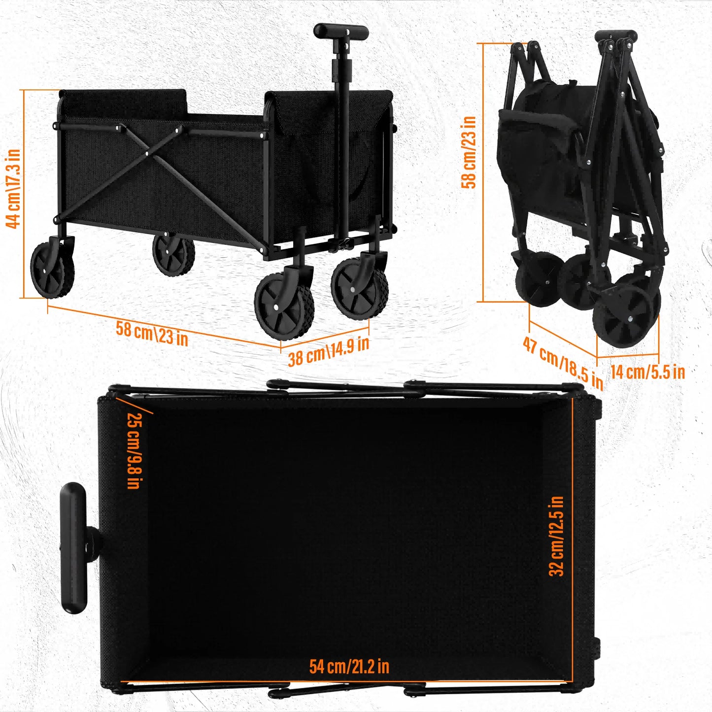 Black Small Handcart Outdoor Hiking Folding Cart Collapsible Utility Shopping Cart Wagon Portable Trolley Cart